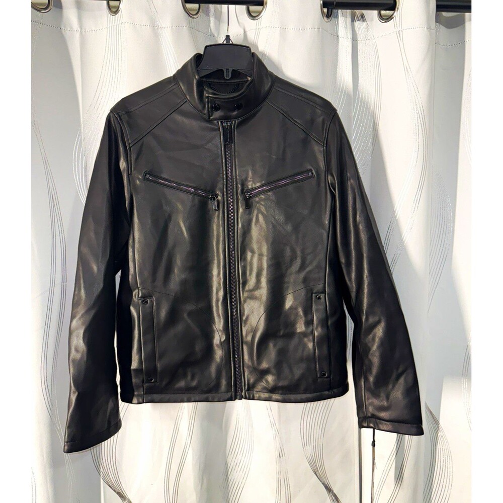 KARL LAGERFELD PARIS Men's Black Leather Biker Jacket Size S